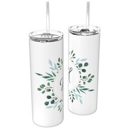 Personalized Tumbler with Straw with Botanical Initial design