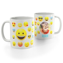 White Photo Mug, 11oz with Emoji design