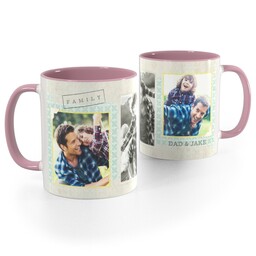Pink Handle Photo Mug, 11oz with Family Scrapbook design