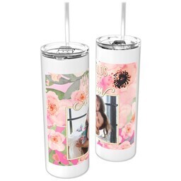 Personalized Tumbler with Straw with Floral Blooms Best Mom design