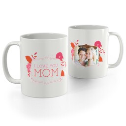 White Photo Mug, 11oz with Floral Mom design