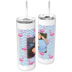 Personalized Tumbler with Straw with Fun Flamingos design