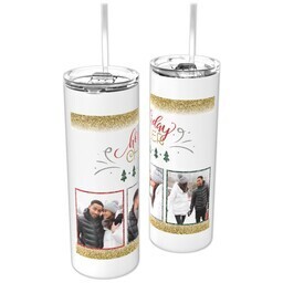 Personalized Tumbler with Straw with Holiday Cheer design