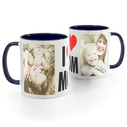 Blue Handle Photo Mug, 11oz with I Heart Mom design