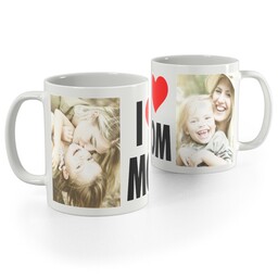 White Photo Mug, 11oz with I Heart Mom design