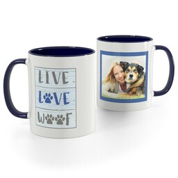 Blue Handle Photo Mug, 11oz with Live Love Woof design