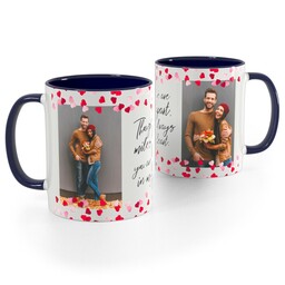 Blue Handle Photo Mug, 11oz with Miles Apart Hearts design