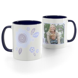 Blue Handle Photo Mug, 11oz with Paper Flowers design