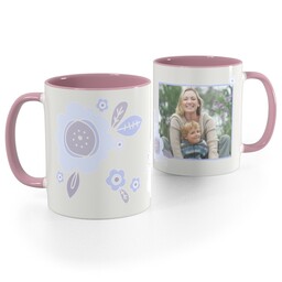 Pink Handle Photo Mug, 11oz with Paper Flowers design