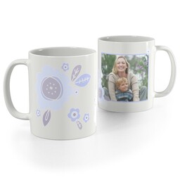 White Photo Mug, 11oz with Paper Flowers design