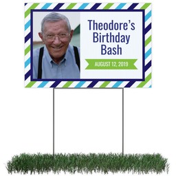 Photo Yard Sign 12x18 (with H-Stake) with Birthday Stripes design