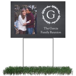 Photo Yard Sign 12x18 (with H-Stake) with Wreath Monogram design