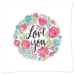 16x16 Throw Pillow with Floral Love You design