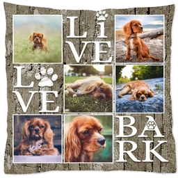 16x16 Throw Pillow with Live, Love, Bark design