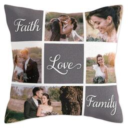 17x17 Tapestry Woven Pillow with Faith Love Family design