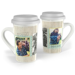 Premium Grande Photo Mug with Lid, 16oz with Family Scrapbook design