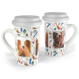 Thumbnail for Premium Grande Photo Mug with Lid, 16oz with Watercolor Feathers design 1