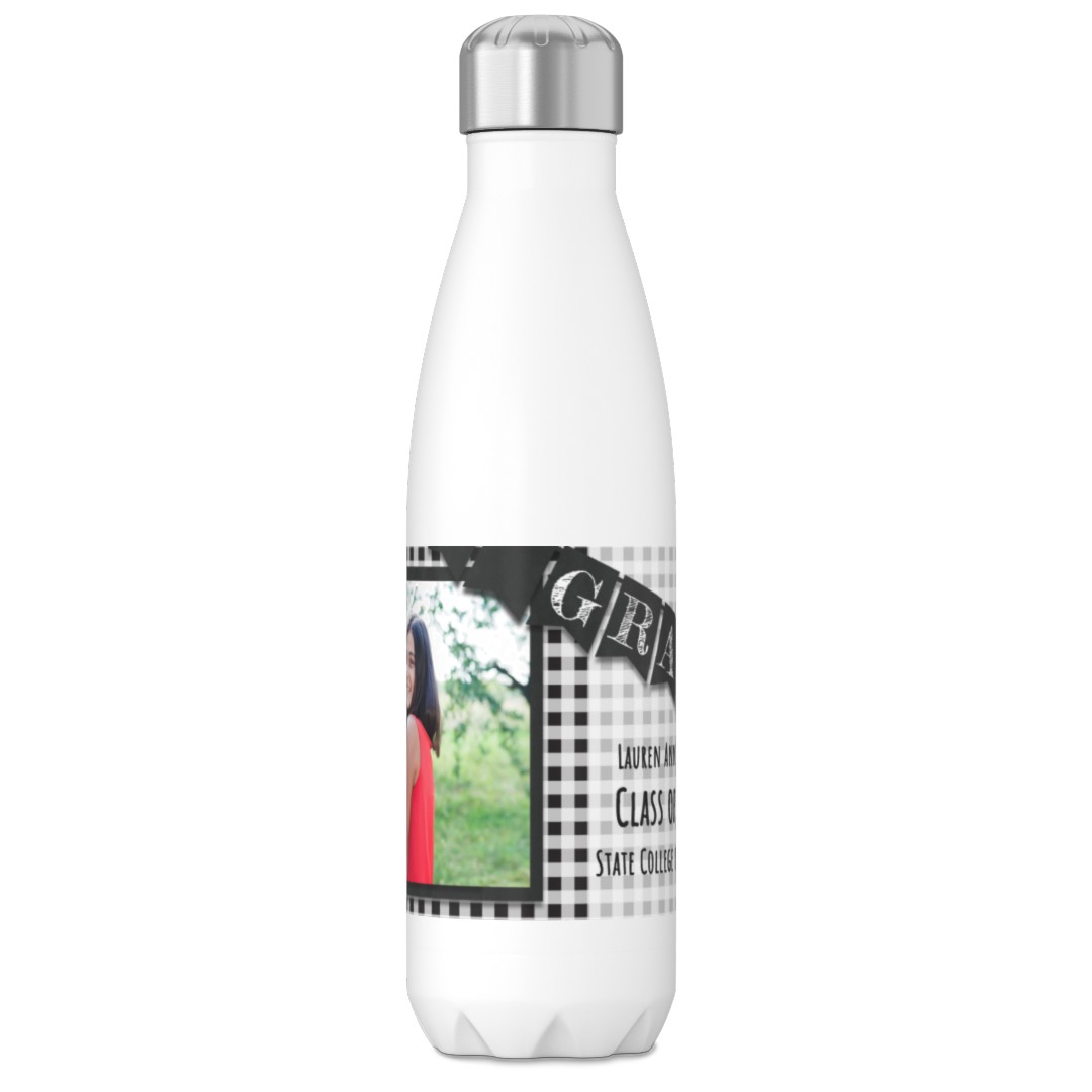 17oz Slim Water Bottle, Checkered Chalk Board