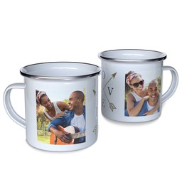 Personalized Enamel Campfire Mugs with Arrow Love design