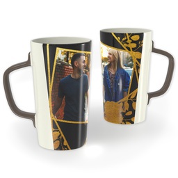 12oz Cafe Mug with Black and Gold Floral Geometric design