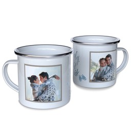 Personalized Enamel Campfire Mugs with Cold Outside design