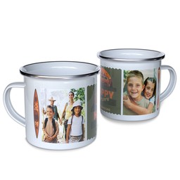 Personalized Enamel Campfire Mugs with Happy Campers design