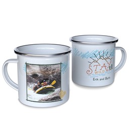 Personalized Enamel Campfire Mugs with Stay Wild design