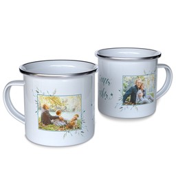 Personalized Enamel Campfire Mugs with Sweater Weather design