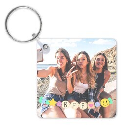 Double-Sided Square Key Chain with Besties design