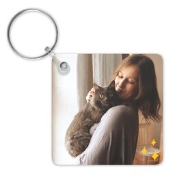 Double-Sided Square Key Chain with Groovy Cat Mom design