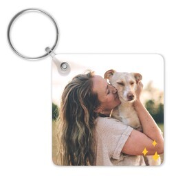 Double-Sided Square Key Chain with Groovy Dog Mom design