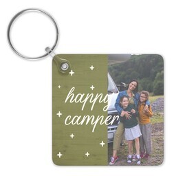 Double-Sided Square Key Chain with Happy Camper design