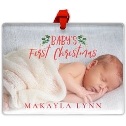 Rectangle Acrylic Photo Ornament with Babys First Christmas design