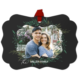 Personalized Metal Ornament - Scalloped with Botanical Circle design