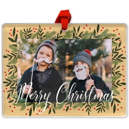 Rectangle Acrylic Photo Ornament with Christmas Greenery design