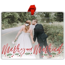 Rectangle Acrylic Photo Ornament with Merrily Married design