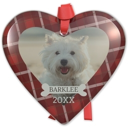 Heart Acrylic Ornament with Plaid Puppy design