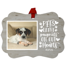 Personalized Metal Ornament - Scalloped with Rustic Pawprint design