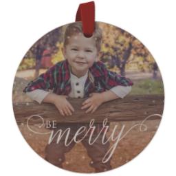Thumbnail for Round Maple Ornament with Be Merry design 1