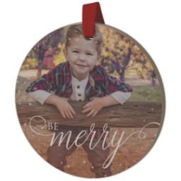 Thumbnail for Round Maple Ornament with Be Merry design 2