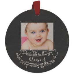 Thumbnail for Wood Photo Ornament - Round with Blessed design 1