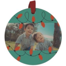 Thumbnail for Wood Photo Ornament - Round with Christmas Bulbs design 1