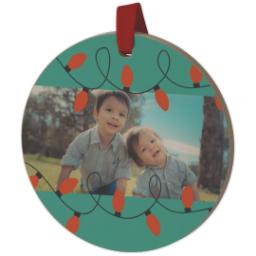 Thumbnail for Wood Photo Ornament - Round with Christmas Bulbs design 2