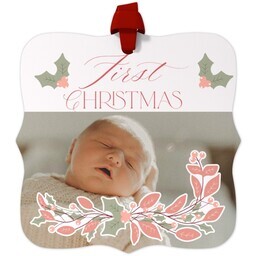 Personalized Metal Ornament - Fancy Bracket with Berry Happy Holly design