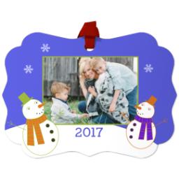 Thumbnail for Scalloped Metal Ornament with Happy Snowmen 2017 design 1