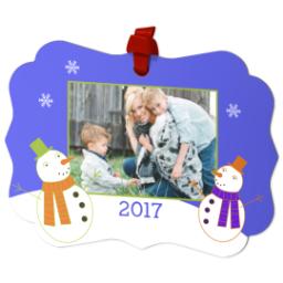 Thumbnail for Scalloped Metal Ornament with Happy Snowmen 2017 design 2