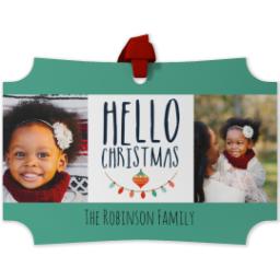 Thumbnail for Personalized Metal Ornament - Modern Corners with Hello Christmas design 1