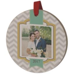 Thumbnail for Wood Photo Ornament - Round with Holiday Ribbon design 2