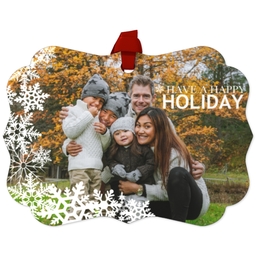 Personalized Metal Ornament - Scalloped with Holiday Snowflakes design