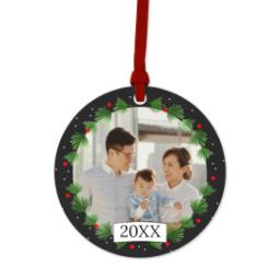 Thumbnail for Ceramic Round Photo Ornament with Holly Jolly Border design 1